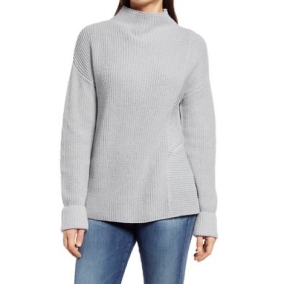Caslon Grey Heather Mock Neck Ribbed Pullover Long Sleeve Sweater - Picture 1 of 7